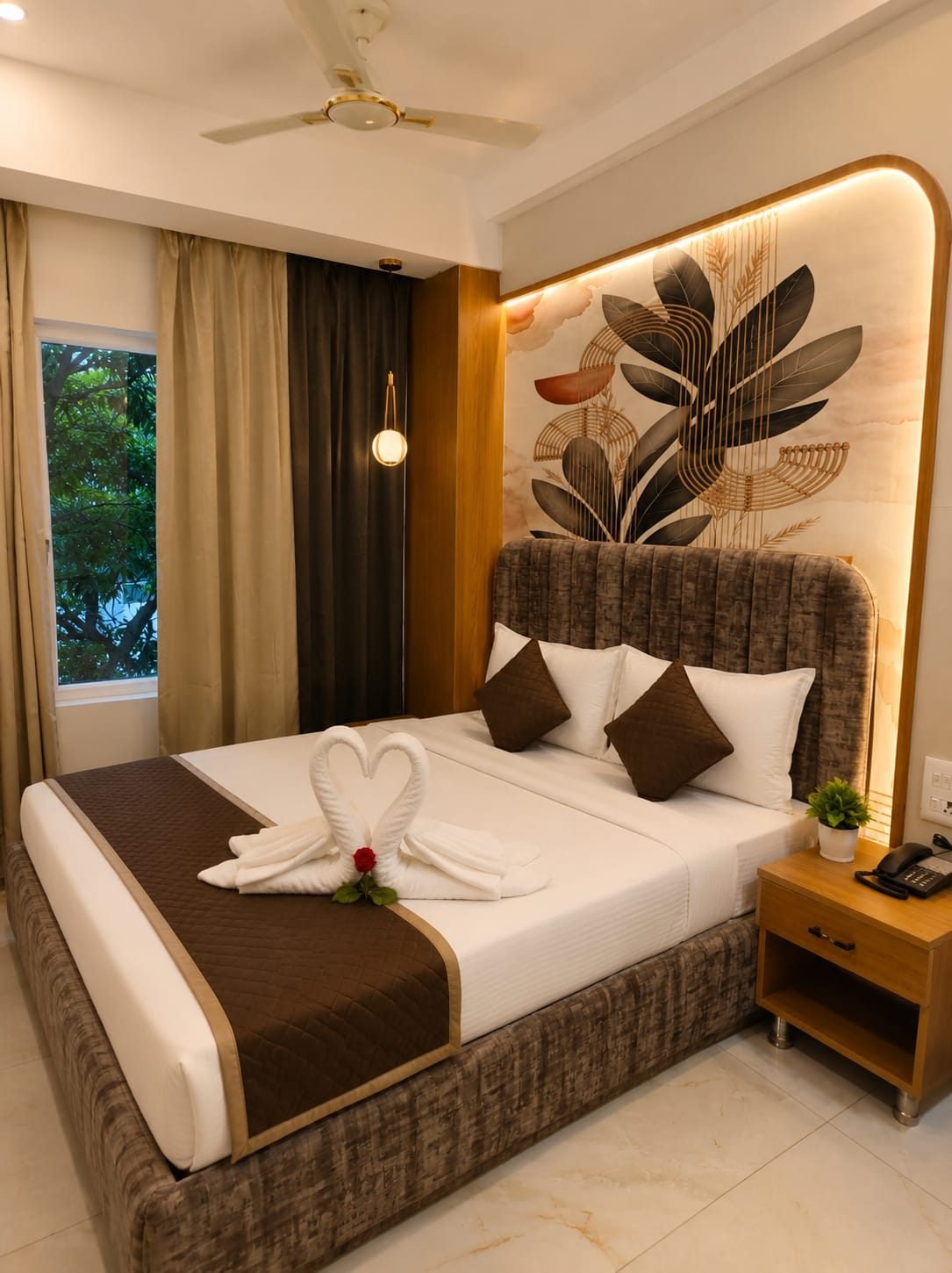 Bedroom detail with floral art